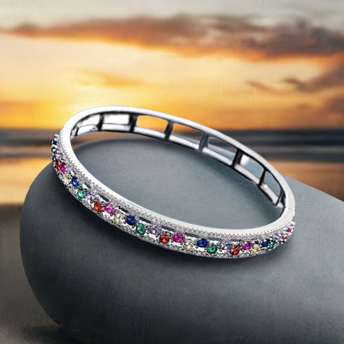 Elegant Multicolor 14K White Gold Plated Cubic Zirconia Women Bracelet